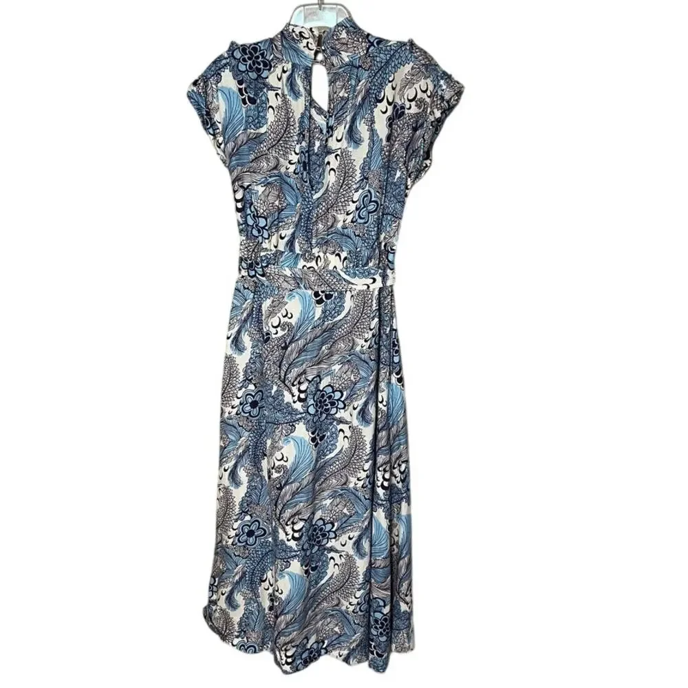 Derek Lam Collective RTR Floral Linen Blend Blue White Dress Size IT 38 US 2 - Picture 10 of 11